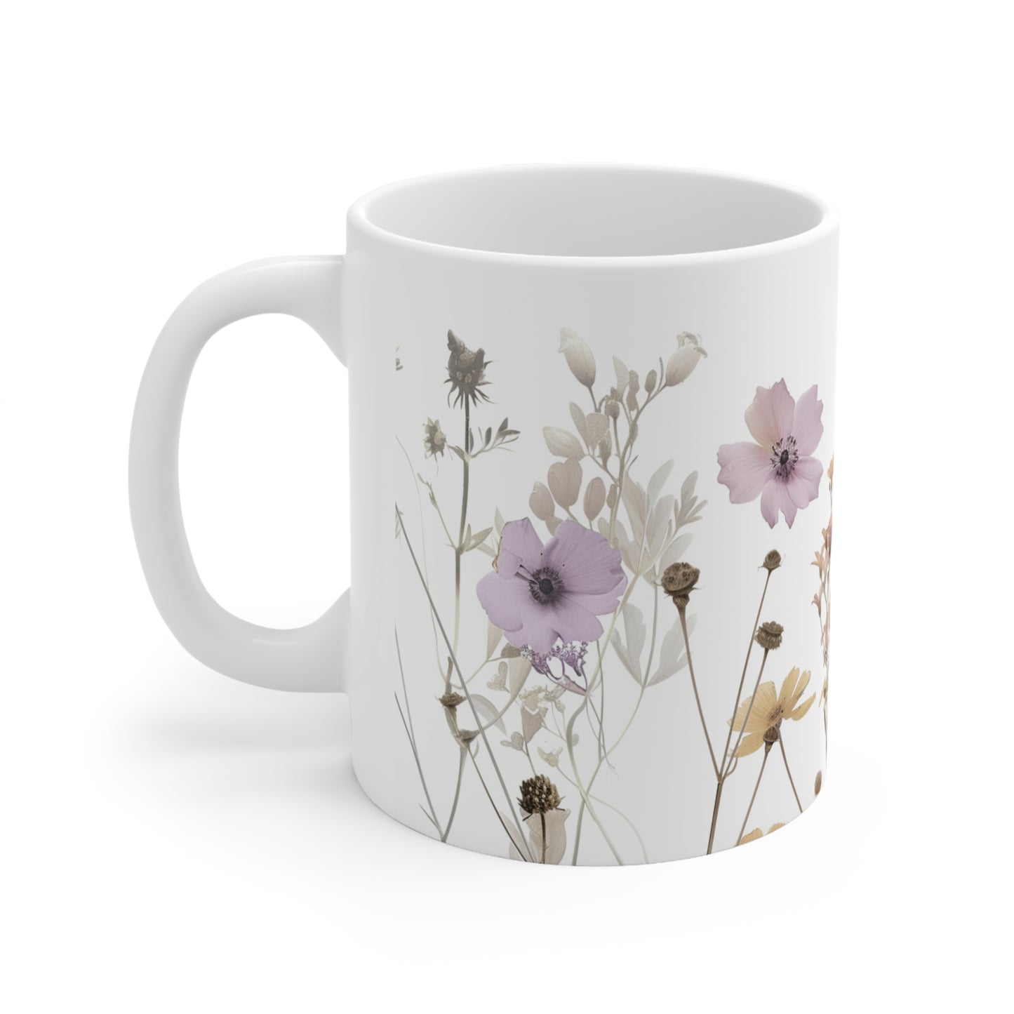 Pressed Flowers Design Ceramic Coffee Mug, Floral Coffee Cup, Botanical Tea Cup, 11oz - Homevalley.co.uk