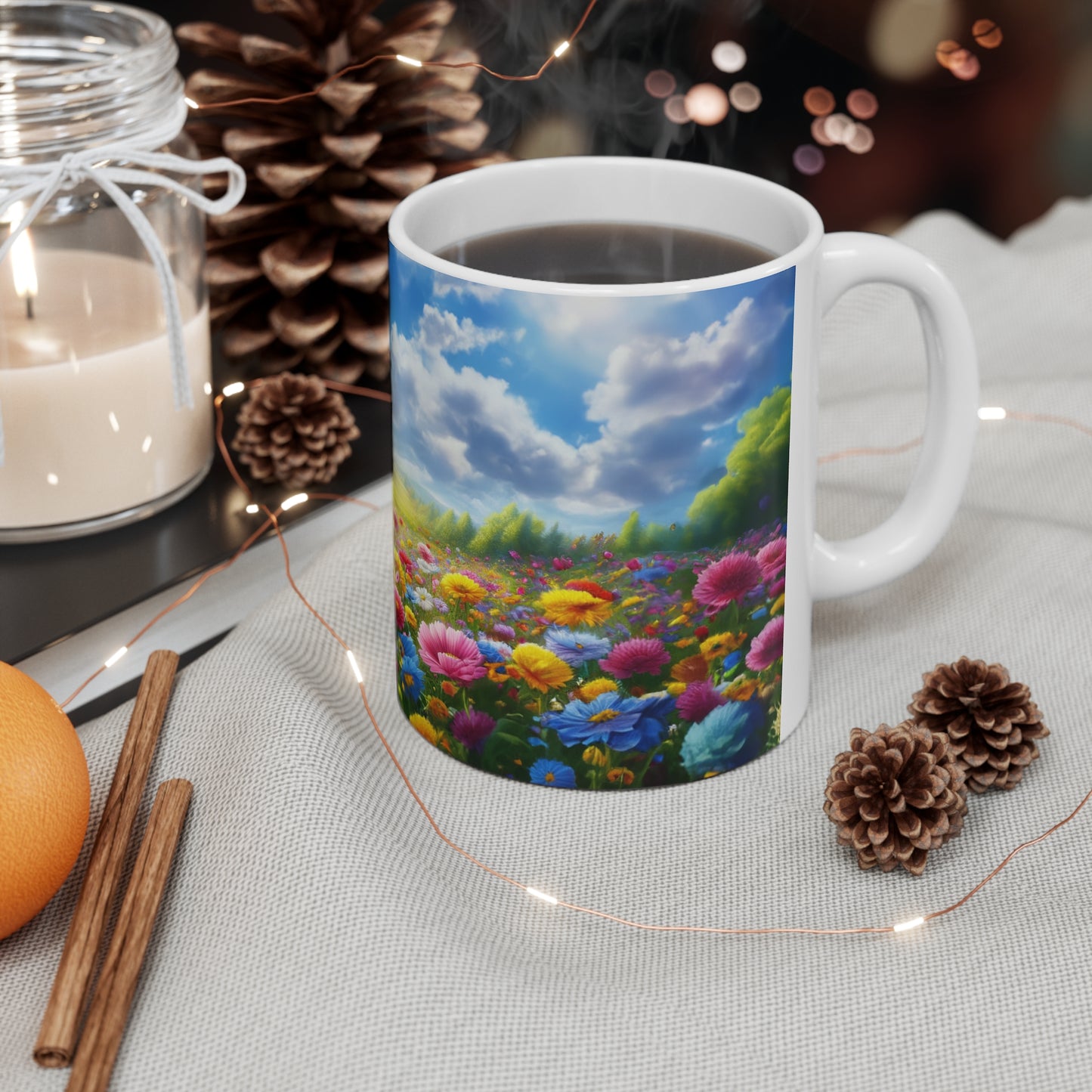 Floral Field, Butterflies and sunshine Coffee Mug, Floral Tea cut, Mother's day, Gift for her 11oz - Homevalley.co.uk