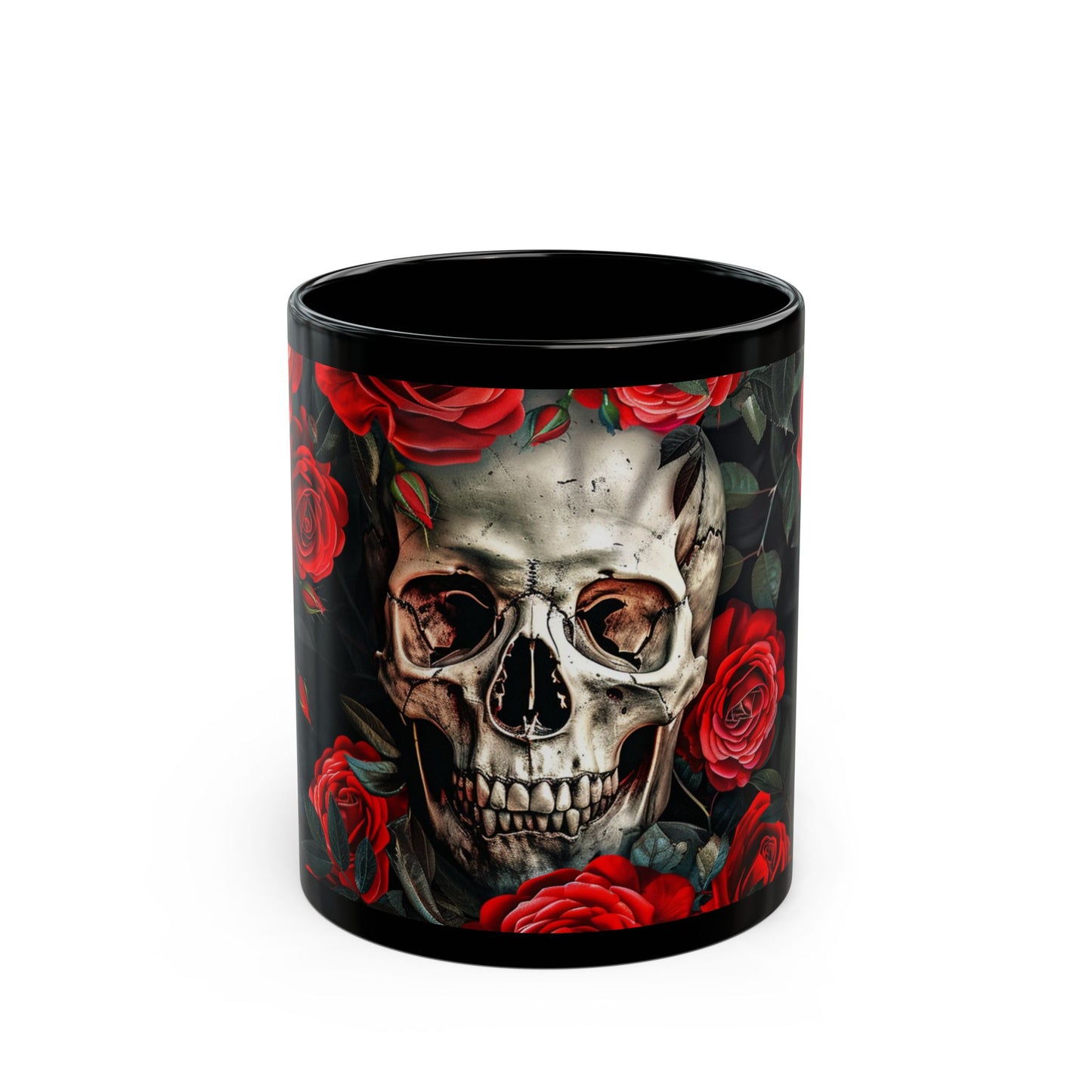 Scull and Red Roses Black Coffee Mug, Black Tea Cup, Gift for Him, Gift for Her, Father's day, Mother's day, Gift Idea (11oz, 15oz) - Homevalley.co.uk