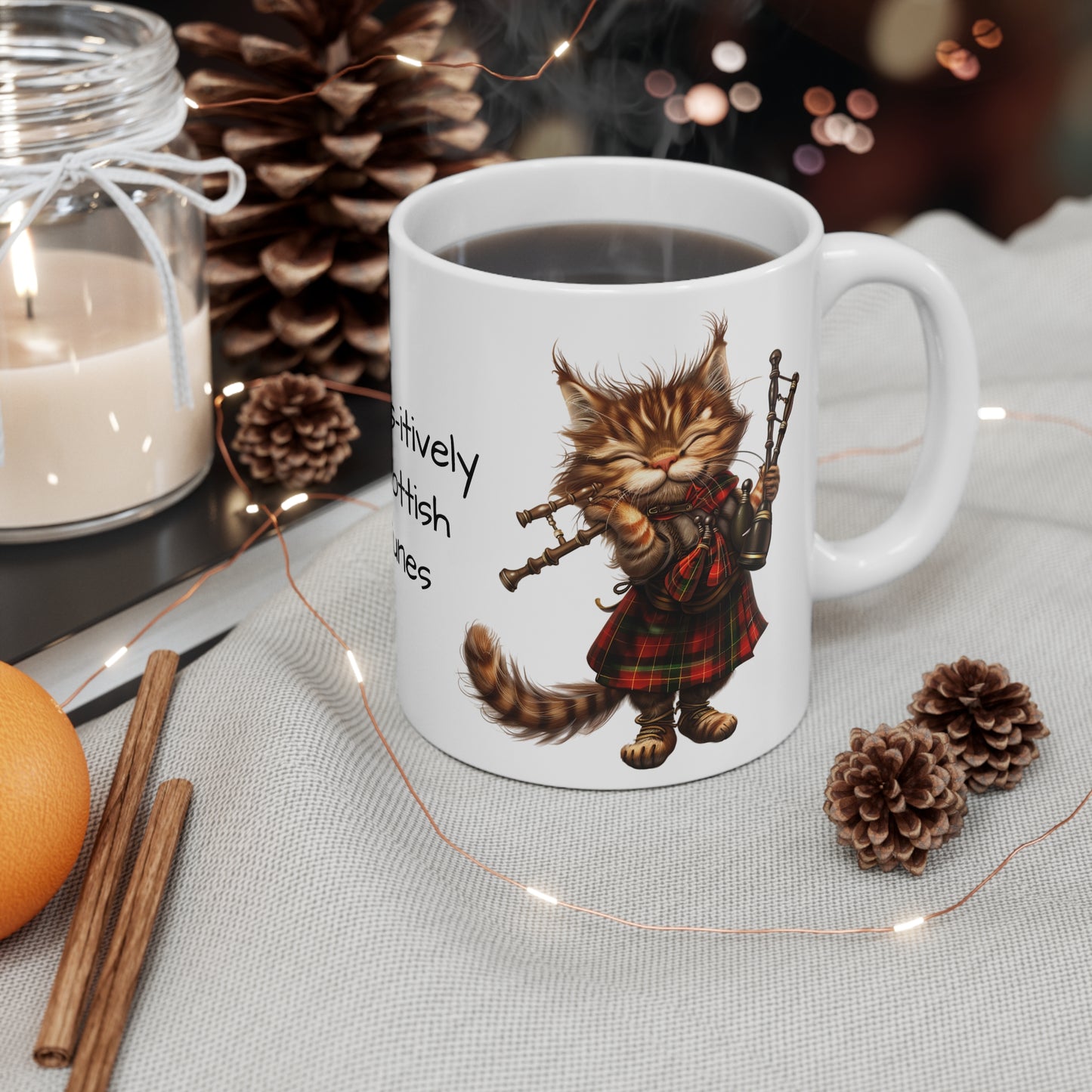 Cat Playing Bagpipes, White Coffee Mug, Funny Cat Coffee Cup, Tea Cup, Gift for Her, Gift for Friend, Gift for a Cat Lover, 11oz - Homevalley.co.uk
