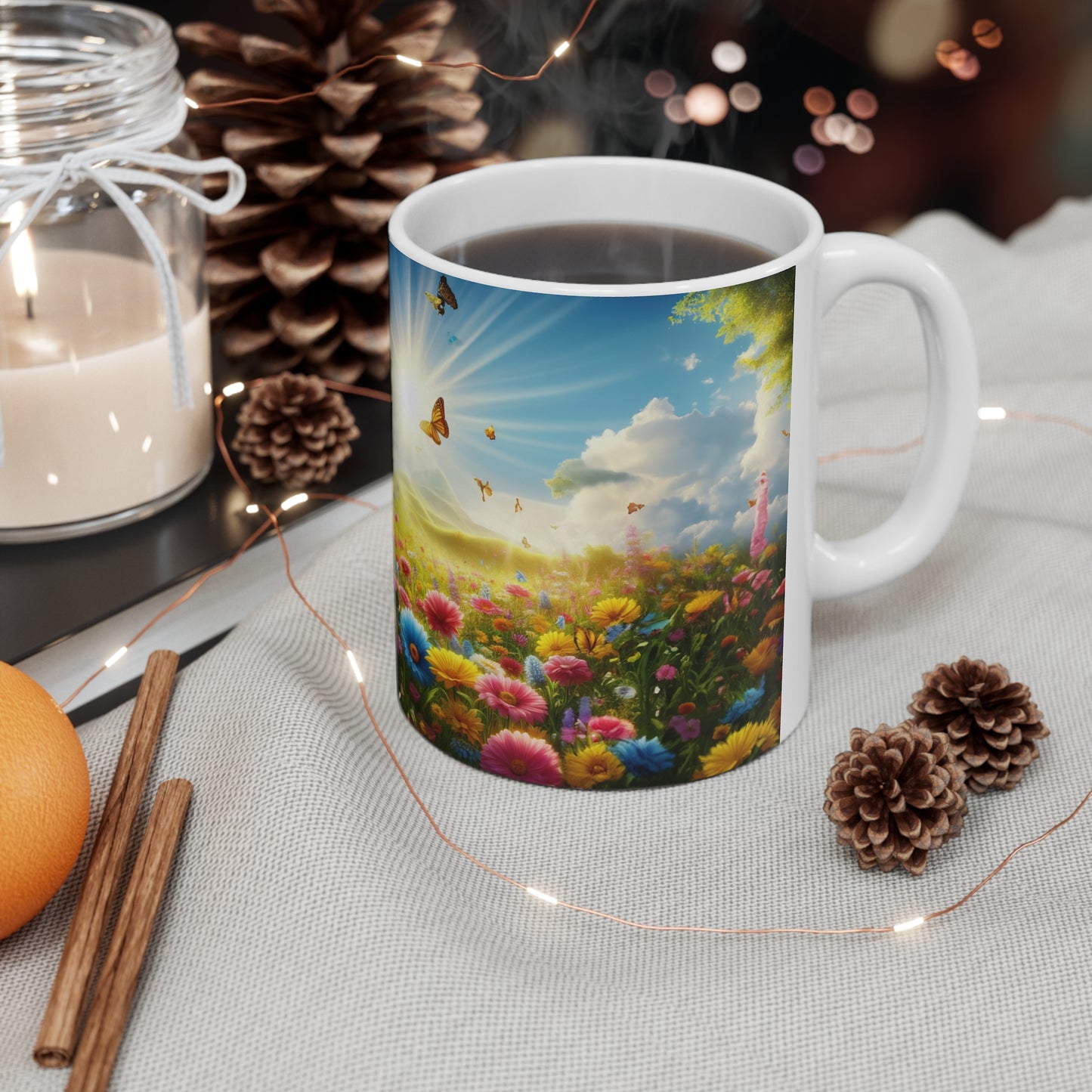 Floral Field, Butterflies and sunshine Coffee Mug, Floral Tea cut, Mother's day, Gift for her 11oz - Homevalley.co.uk