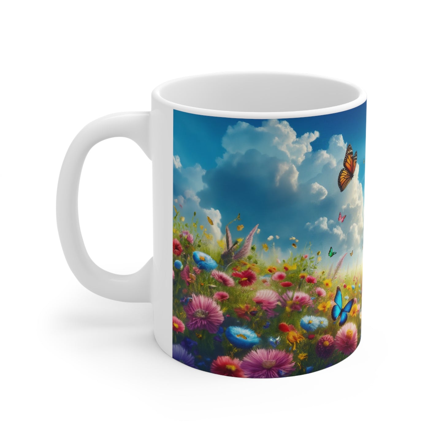 Floral Field, Butterflies and sunshine Coffee Mug, Floral Tea cut, Mother's day, Gift for her 11oz - Homevalley.co.uk