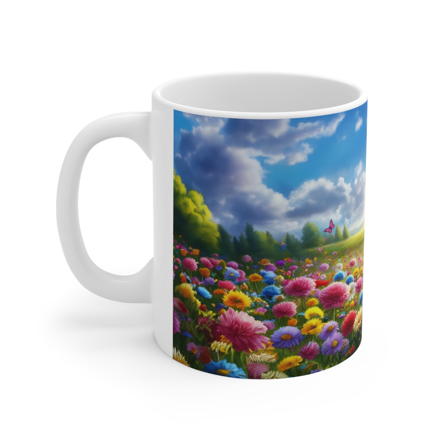 Floral Field, Butterflies and sunshine Coffee Mug, Floral Tea cut, Mother's day, Gift for her 11oz - Homevalley.co.uk