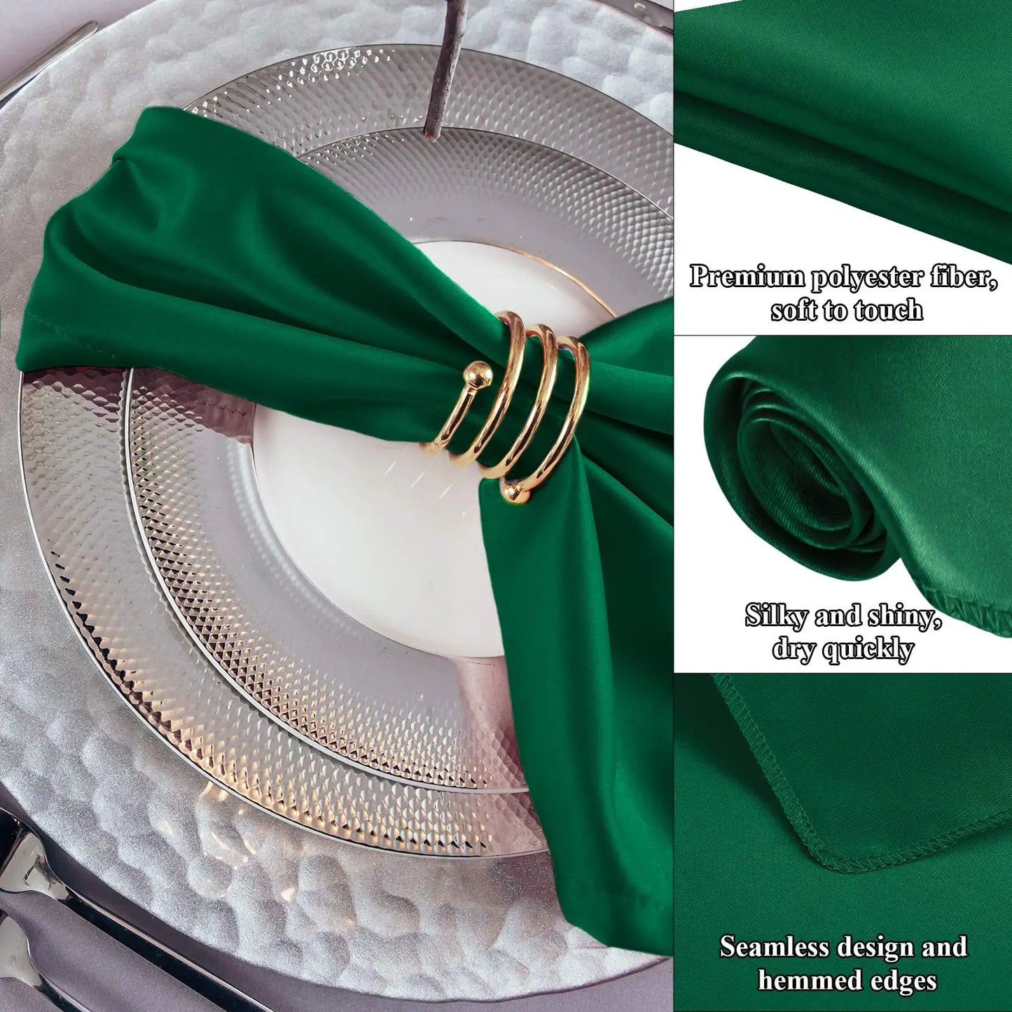 12PCS Christmas Wedding Satin Napkins Soft Table Decoration, 30x30cm - Homevalley.co.uk