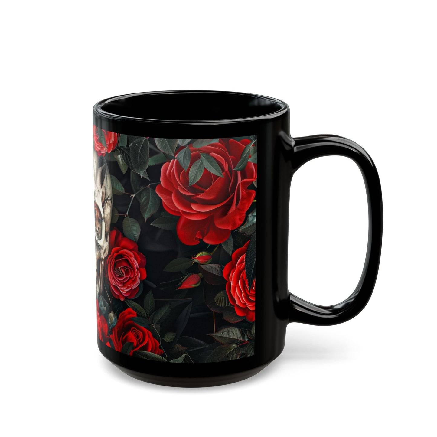 Scull and Red Roses Black Coffee Mug, Black Tea Cup, Gift for Him, Gift for Her, Father's day, Mother's day, Gift Idea (11oz, 15oz) - Homevalley.co.uk