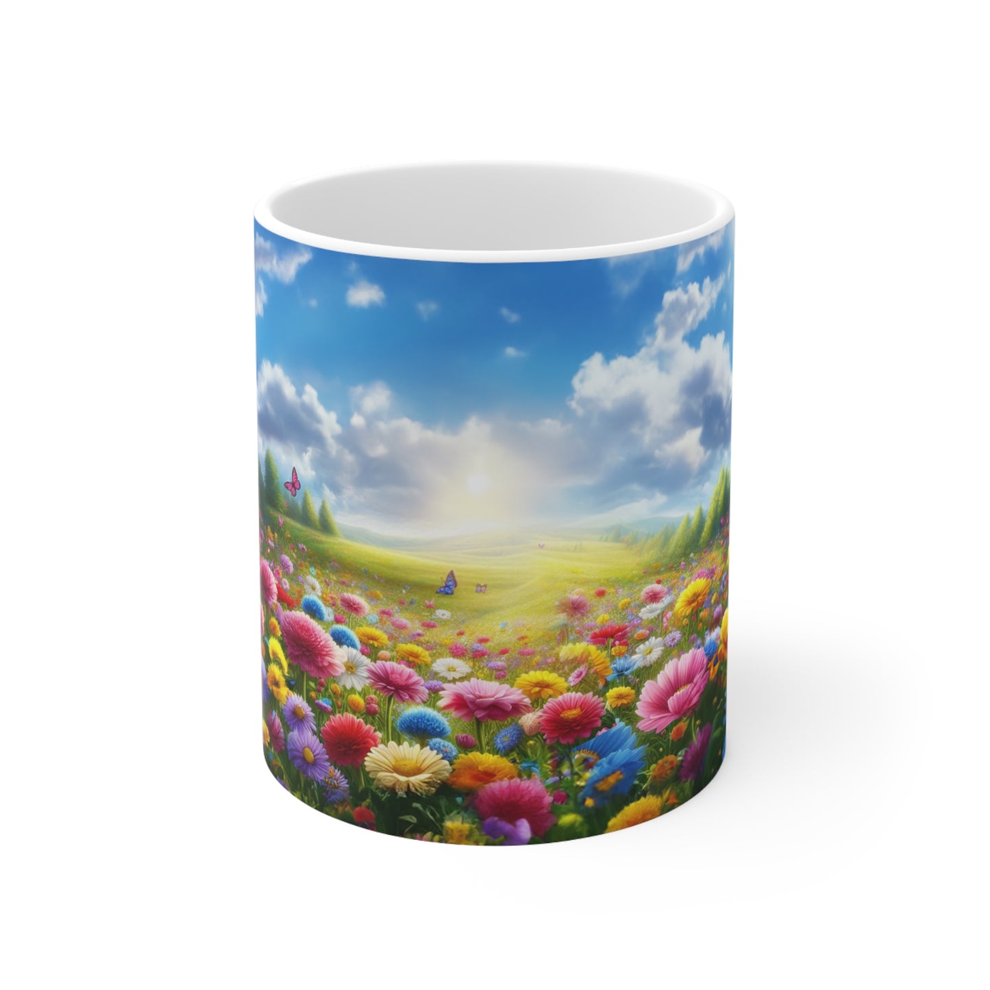 Floral Field, Butterflies and sunshine Coffee Mug, Floral Tea cut, Mother's day, Gift for her 11oz - Homevalley.co.uk