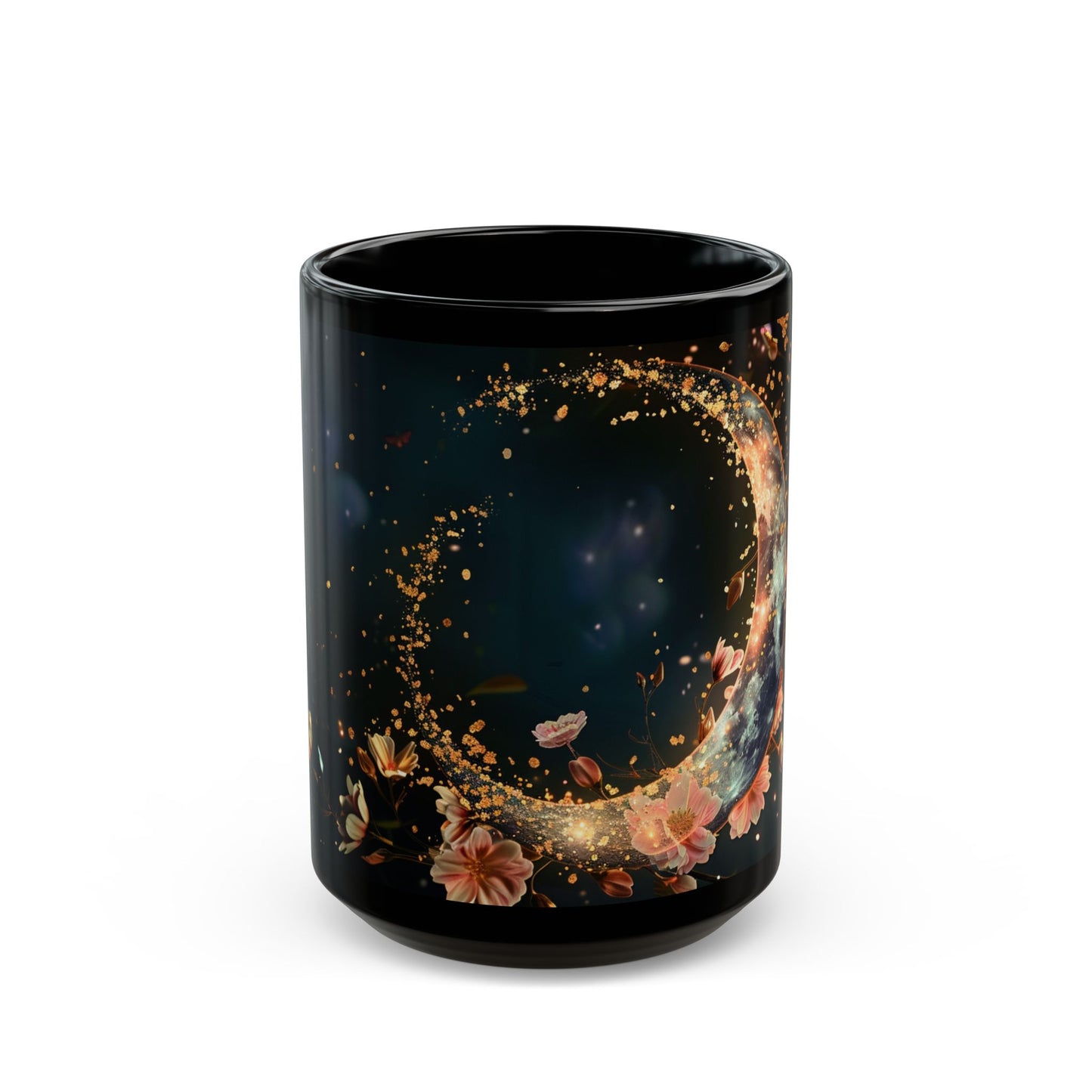 Moon and Flowers Black Coffee Mug,Tea Cup, Floral Mug, Gift for Her, Mother's Day, Gift Idea, 11oz, 15oz - Homevalley.co.uk