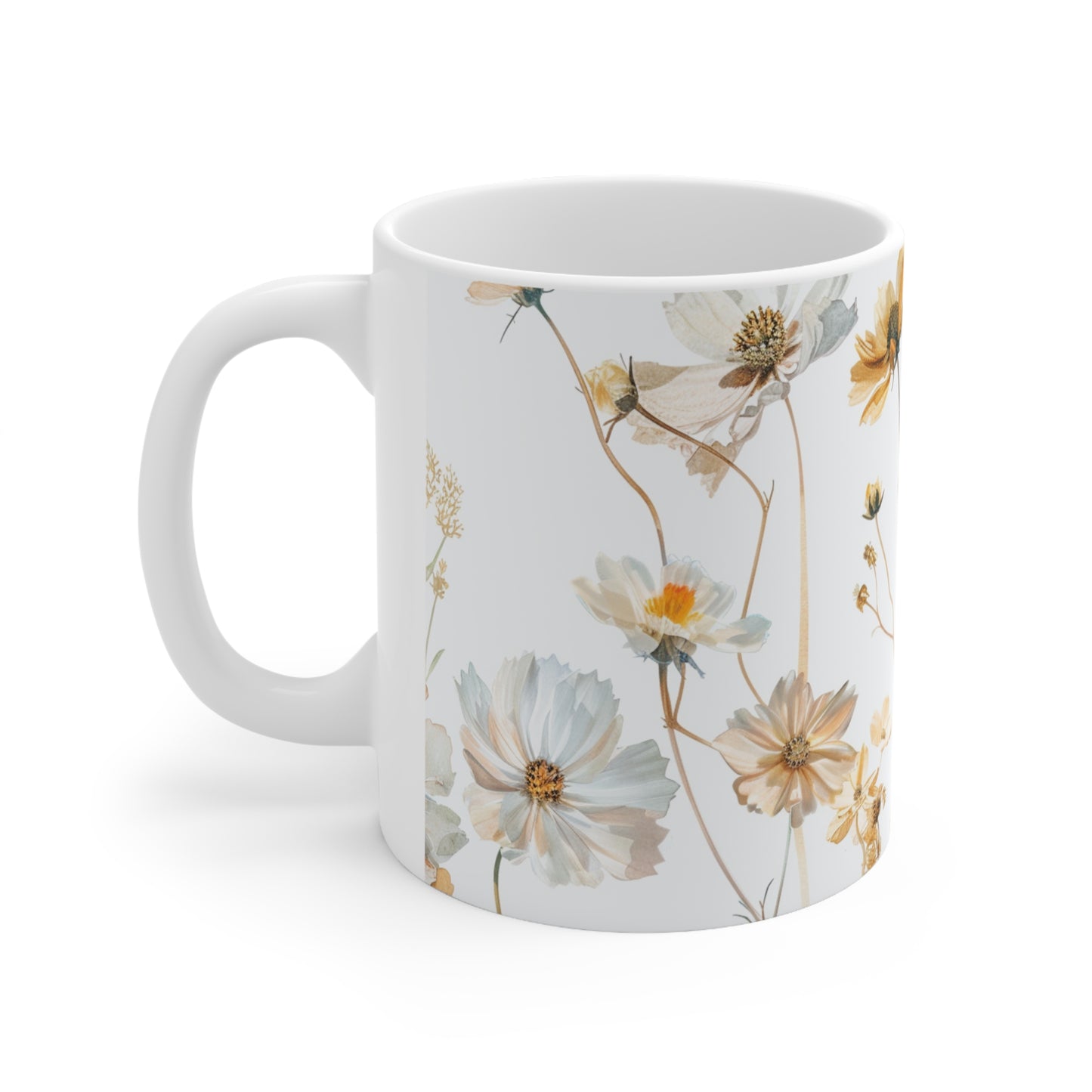 Pressed Flowers Design Ceramic Coffee Mug, Floral Coffee Cup, Botanical Tea Cup, 11oz - Homevalley.co.uk