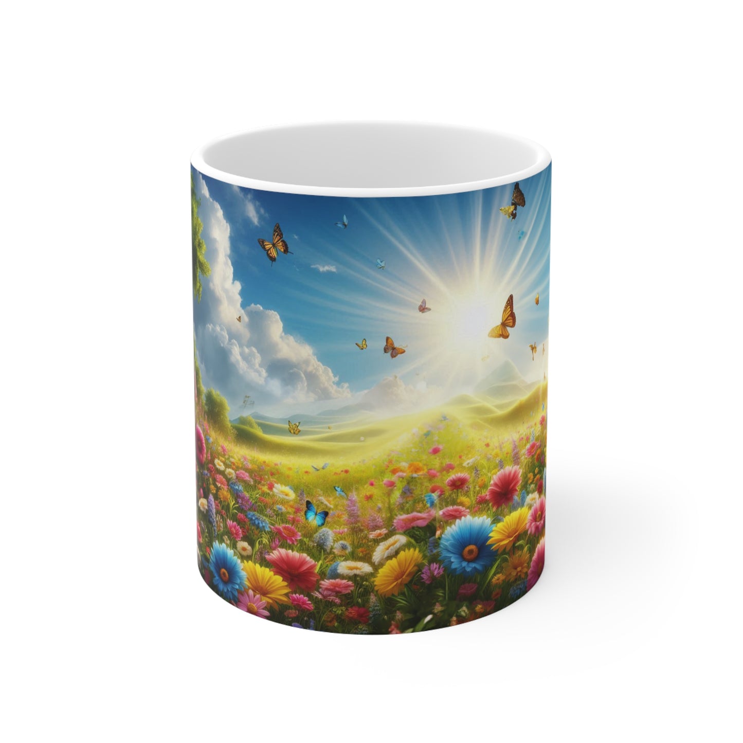 Floral Field, Butterflies and sunshine Coffee Mug, Floral Tea cut, Mother's day, Gift for her 11oz - Homevalley.co.uk