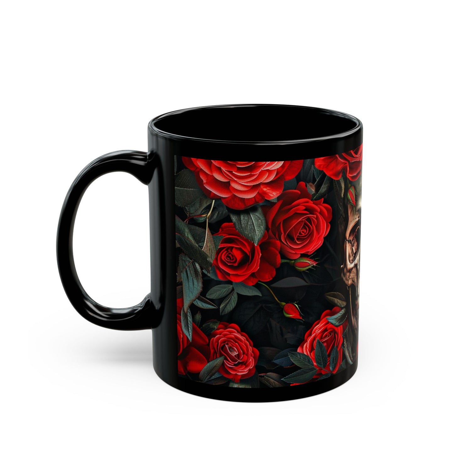 Scull and Red Roses Black Coffee Mug, Black Tea Cup, Gift for Him, Gift for Her, Father's day, Mother's day, Gift Idea (11oz, 15oz) - Homevalley.co.uk