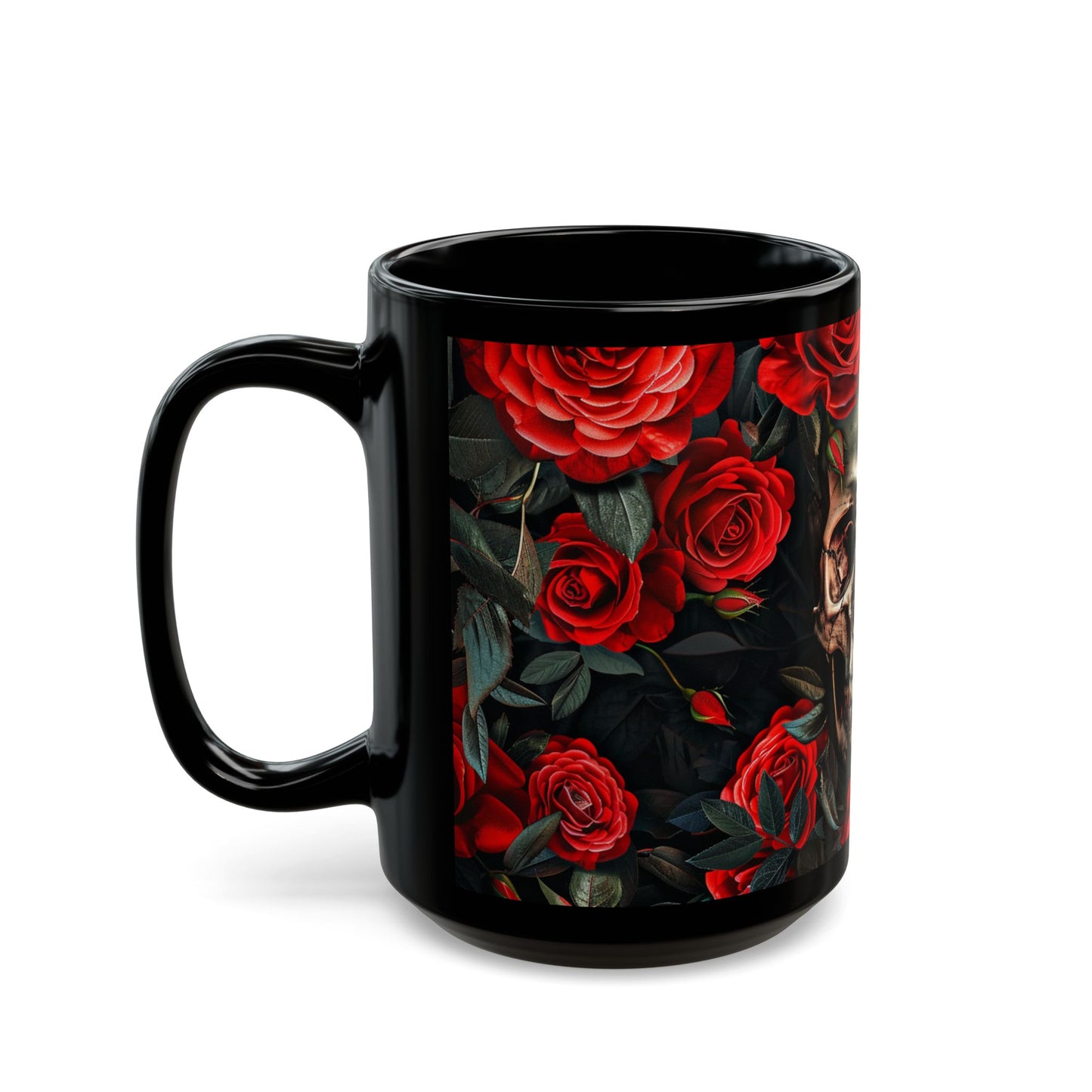 Scull and Red Roses Black Coffee Mug, Black Tea Cup, Gift for Him, Gift for Her, Father's day, Mother's day, Gift Idea (11oz, 15oz) - Homevalley.co.uk