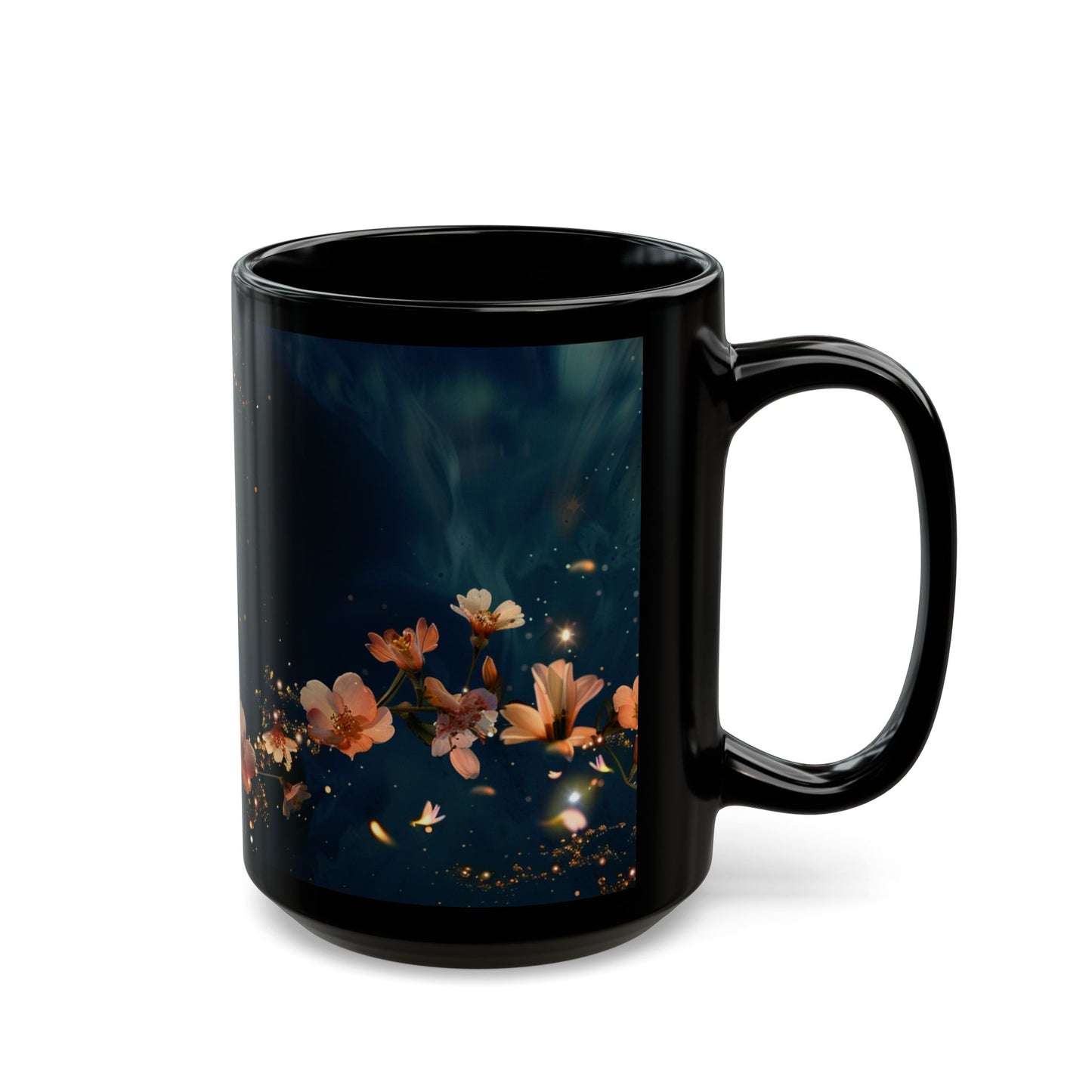 Moon and Flowers Black Coffee Mug,Tea Cup, Floral Mug, Gift for Her, Mother's Day, Gift Idea (11oz, 15oz) - Homevalley.co.uk
