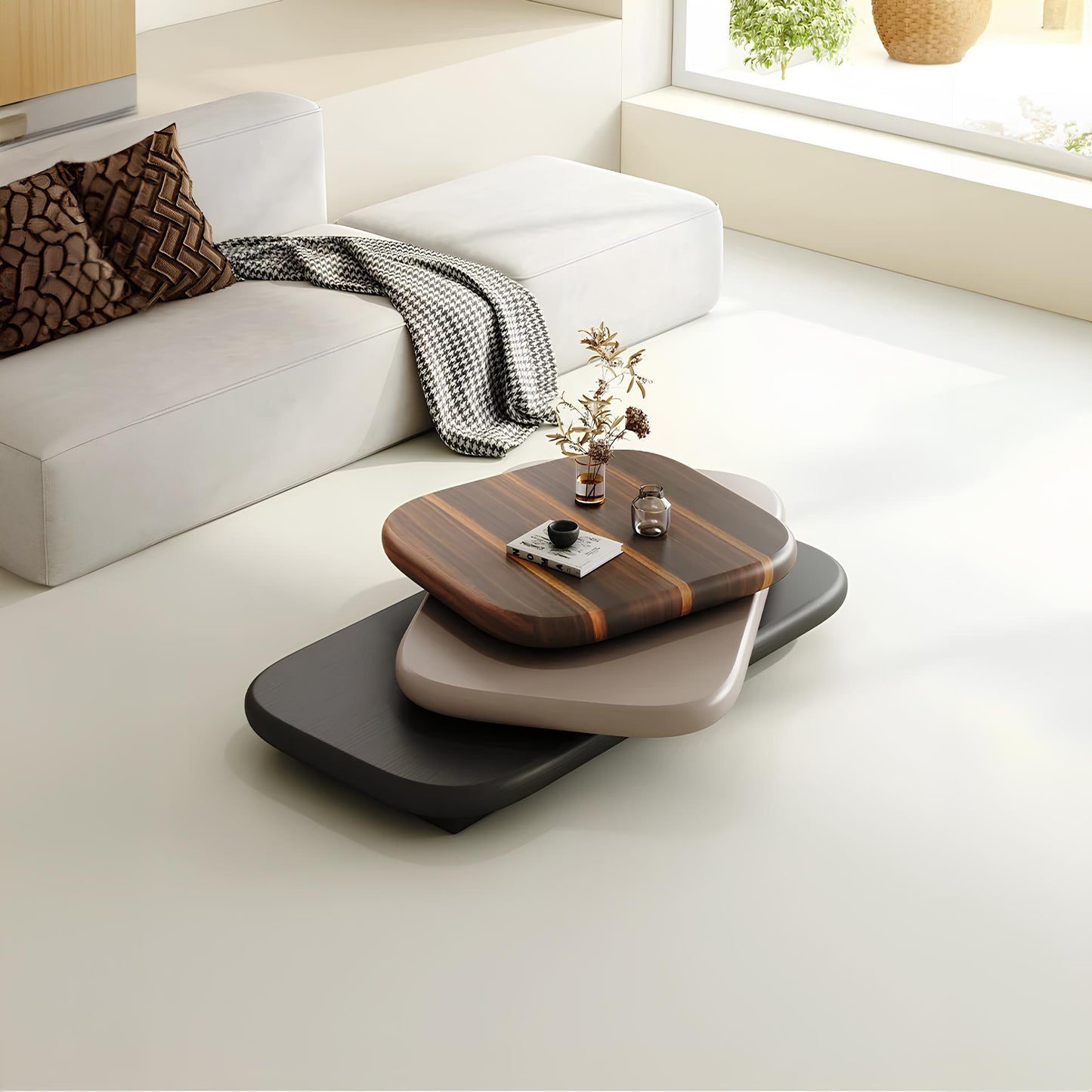 3 Layers Wooden Rotating Coffee Table - Homevalley.co.uk