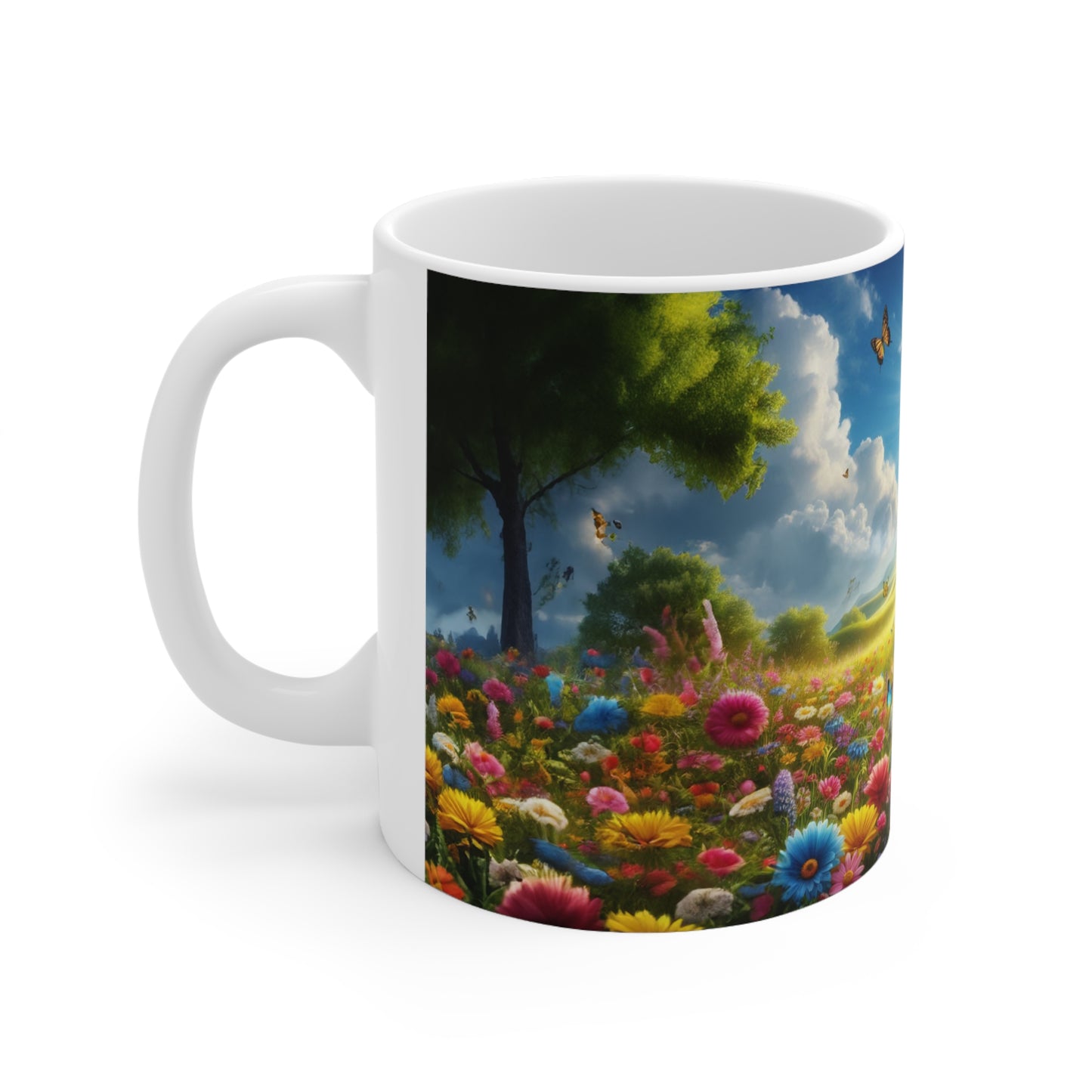 Floral Field, Butterflies and sunshine Coffee Mug, Floral Tea cut, Mother's day, Gift for her 11oz - Homevalley.co.uk