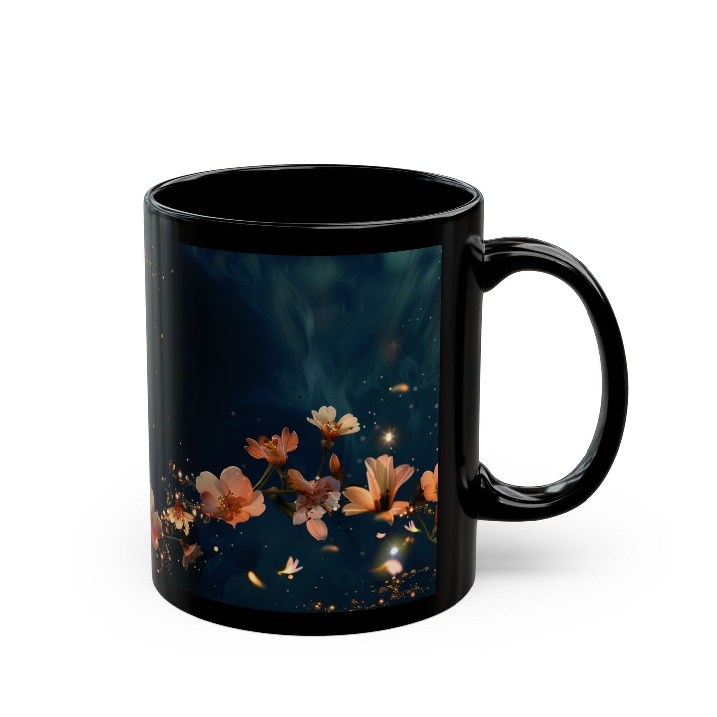 Moon and Flowers Black Coffee Mug,Tea Cup, Floral Mug, Gift for Her, Mother's Day, Gift Idea (11oz, 15oz) - Homevalley.co.uk
