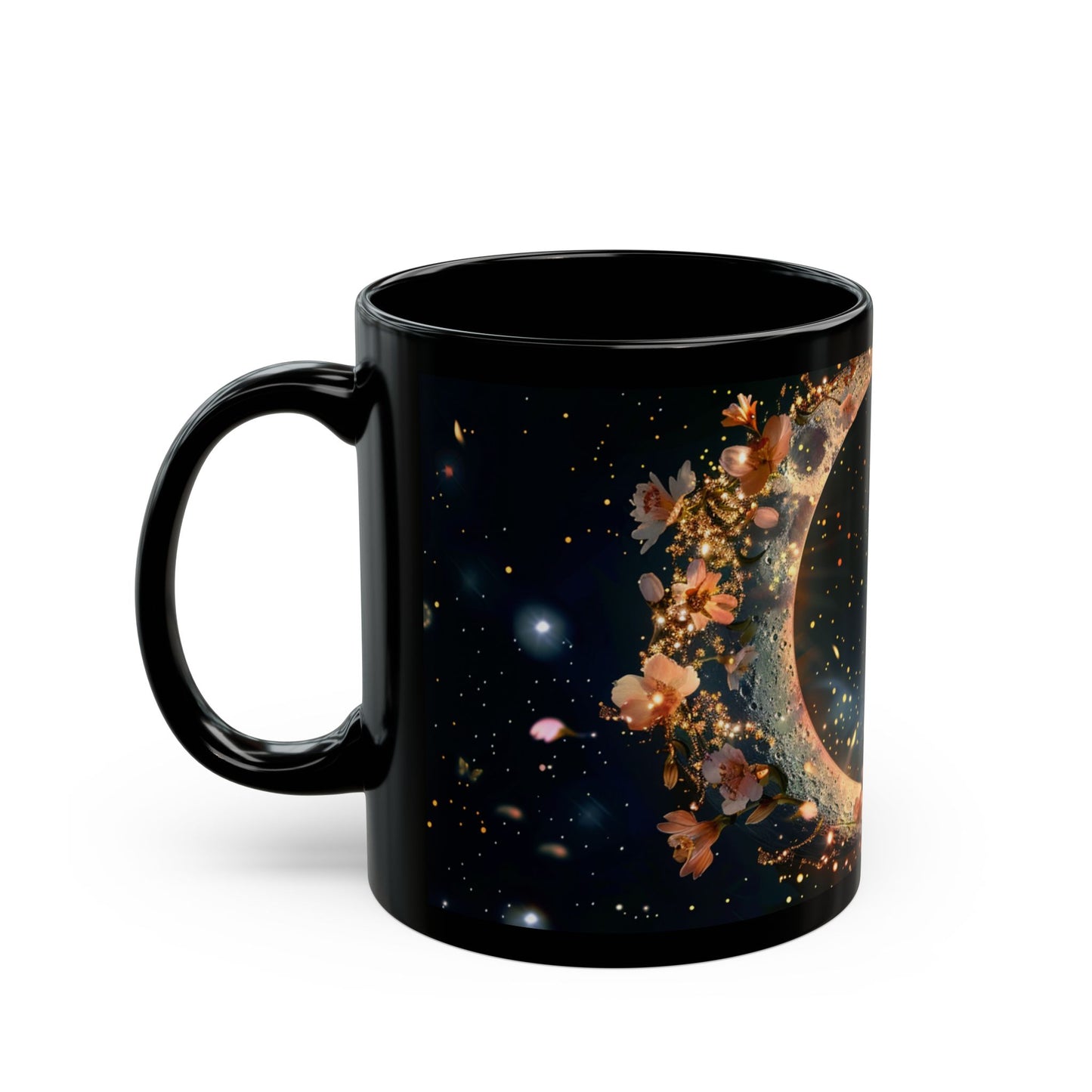 Moon and Flowers Black Coffee Mug,Tea Cup, Floral Mug, Gift for Her, Mother's Day, Gift Idea (11oz, 15oz) - Homevalley.co.uk