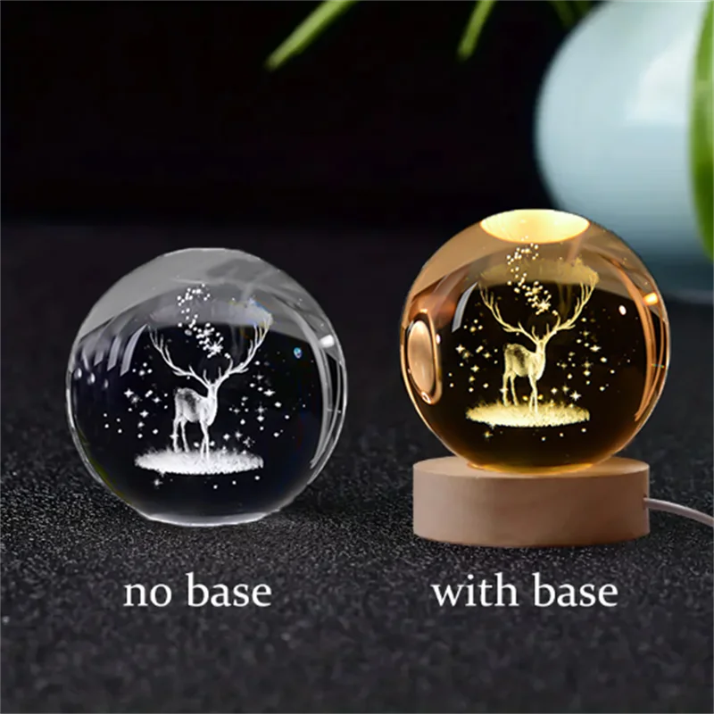 3D Laser Engraved Crystal Ball Glass LED Warm Night Light - Homevalley.co.uk