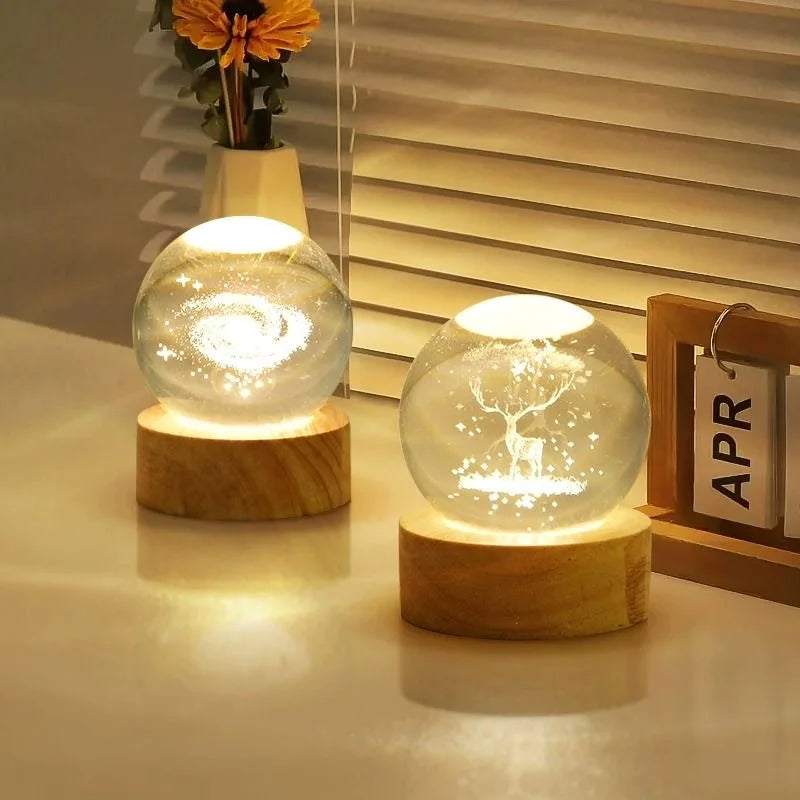 3D Laser Engraved Crystal Ball Glass LED Warm Night Light - Homevalley.co.uk