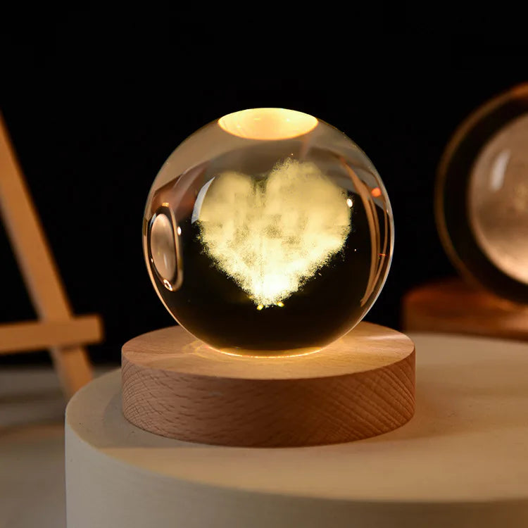 3D Laser Engraved Crystal Ball Glass LED Warm Night Light - Homevalley.co.uk