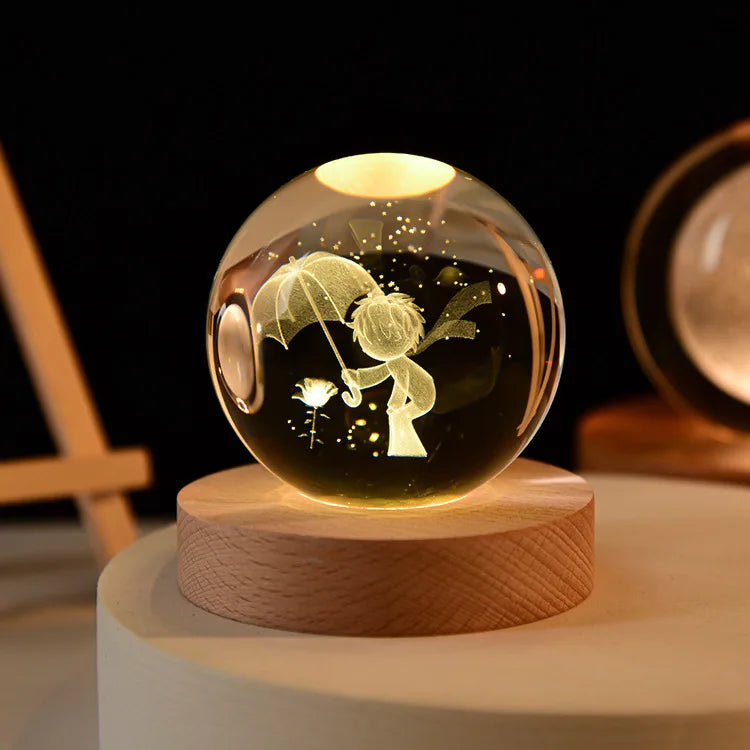 3D Laser Engraved Crystal Ball Glass LED Warm Night Light - Homevalley.co.uk