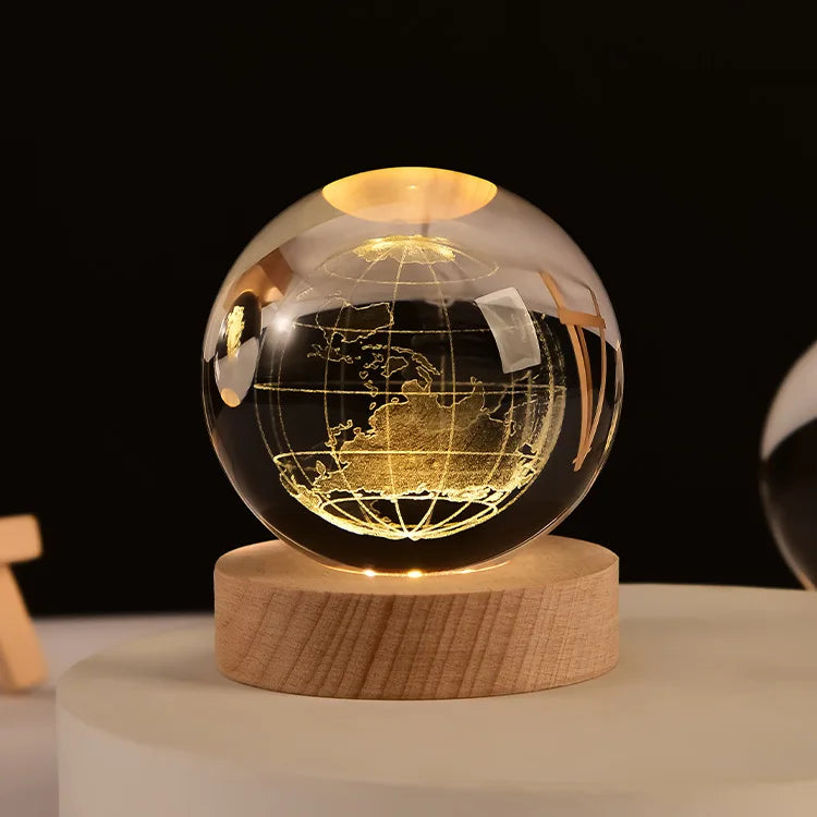 3D Laser Engraved Crystal Ball Glass LED Warm Night Light - Homevalley.co.uk