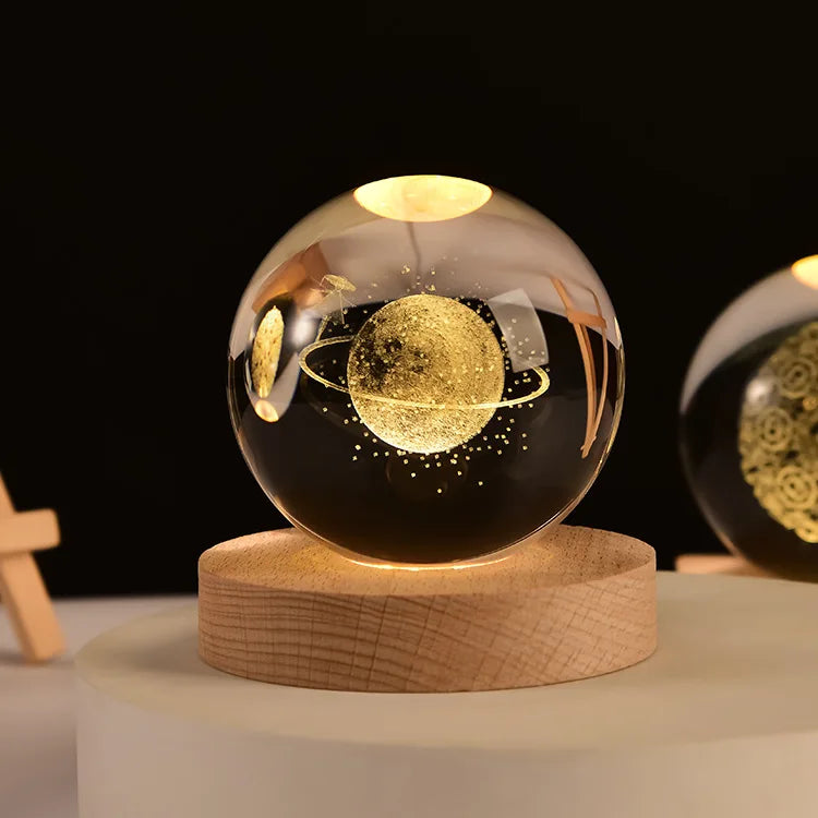 3D Laser Engraved Crystal Ball Glass LED Warm Night Light - Homevalley.co.uk