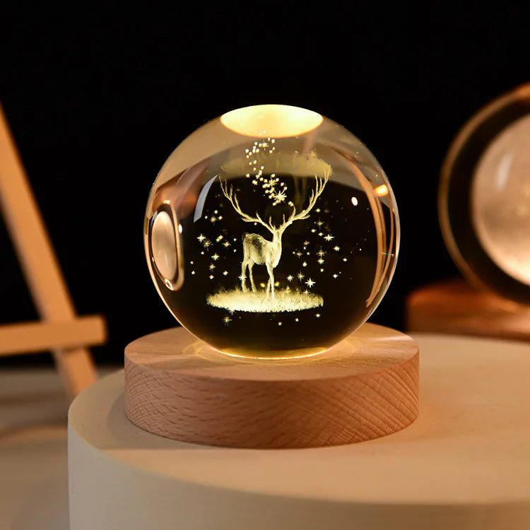 3D Laser Engraved Crystal Ball Glass LED Warm Night Light - Homevalley.co.uk