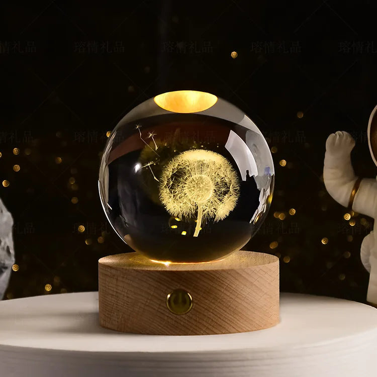 3D Laser Engraved Crystal Ball Glass LED Warm Night Light - Homevalley.co.uk