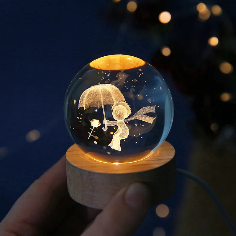 3D Laser Engraved Crystal Ball Glass LED Warm Night Light - Homevalley.co.uk