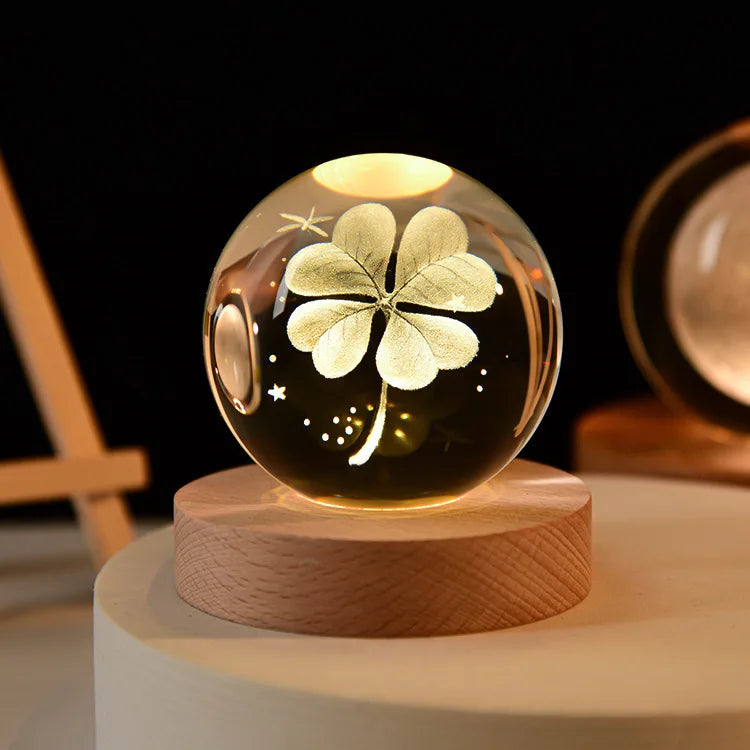 3D Laser Engraved Crystal Ball Glass LED Warm Night Light - Homevalley.co.uk