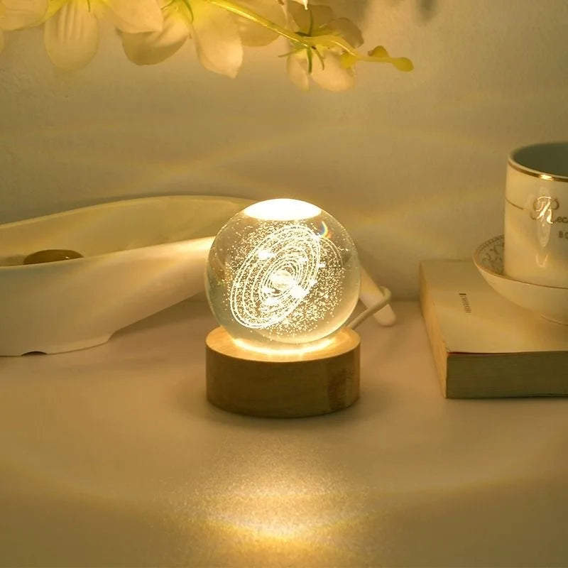 3D Laser Engraved Crystal Ball Glass LED Warm Night Light - Homevalley.co.uk
