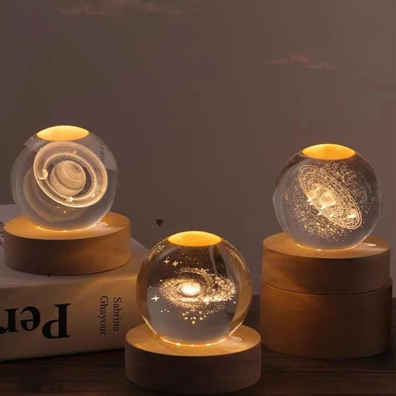3D Laser Engraved Crystal Ball Glass LED Warm Night Light - Homevalley.co.uk