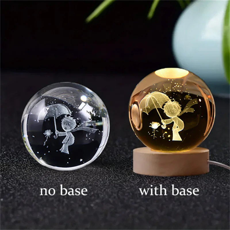 3D Laser Engraved Crystal Ball Glass LED Warm Night Light - Homevalley.co.uk