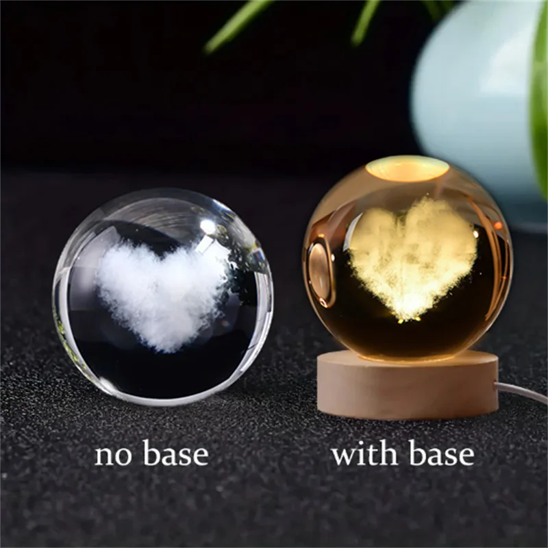 3D Laser Engraved Crystal Ball Glass LED Warm Night Light - Homevalley.co.uk