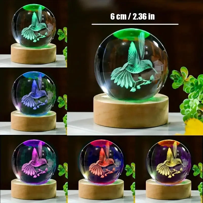 3D Laser Engraved Hummingbird Crystal Ball Ornament Gift - Homevalley.co.uk