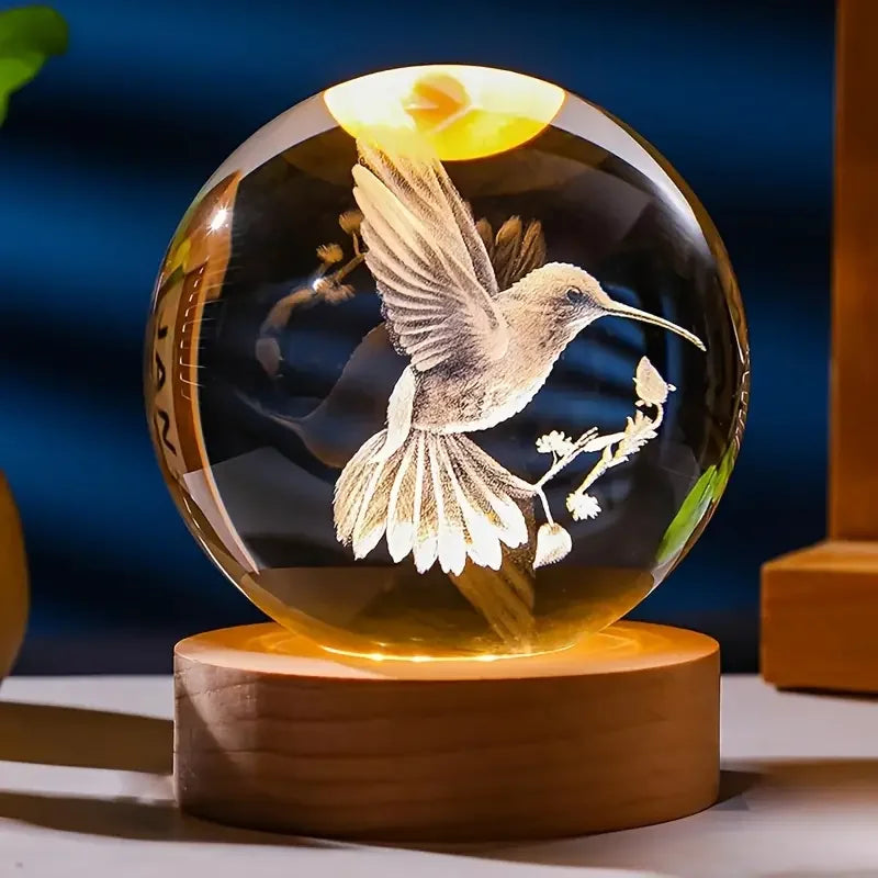 3D Laser Engraved Hummingbird Crystal Ball Ornament Gift - Homevalley.co.uk