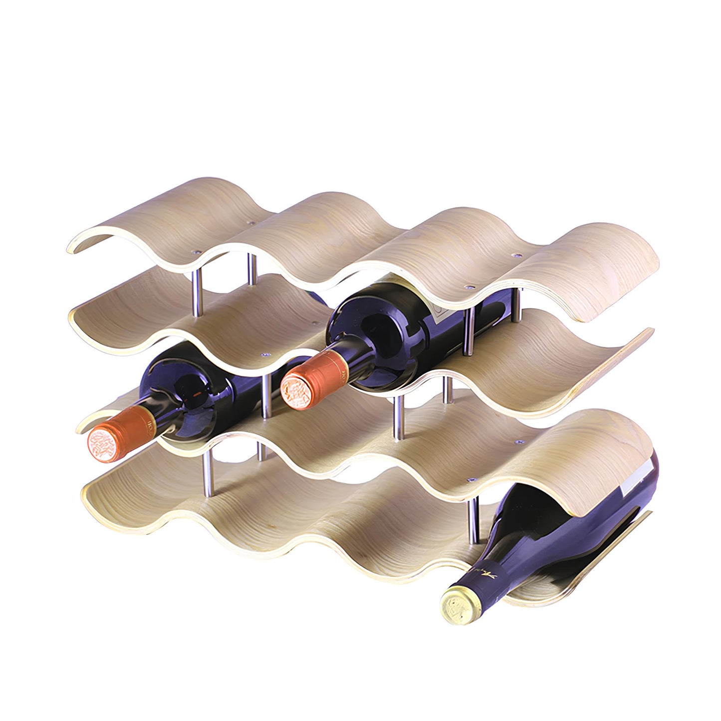 4 Tier Wave Bamboo Wine Rack 14 Bottle Set - Homevalley.co.uk