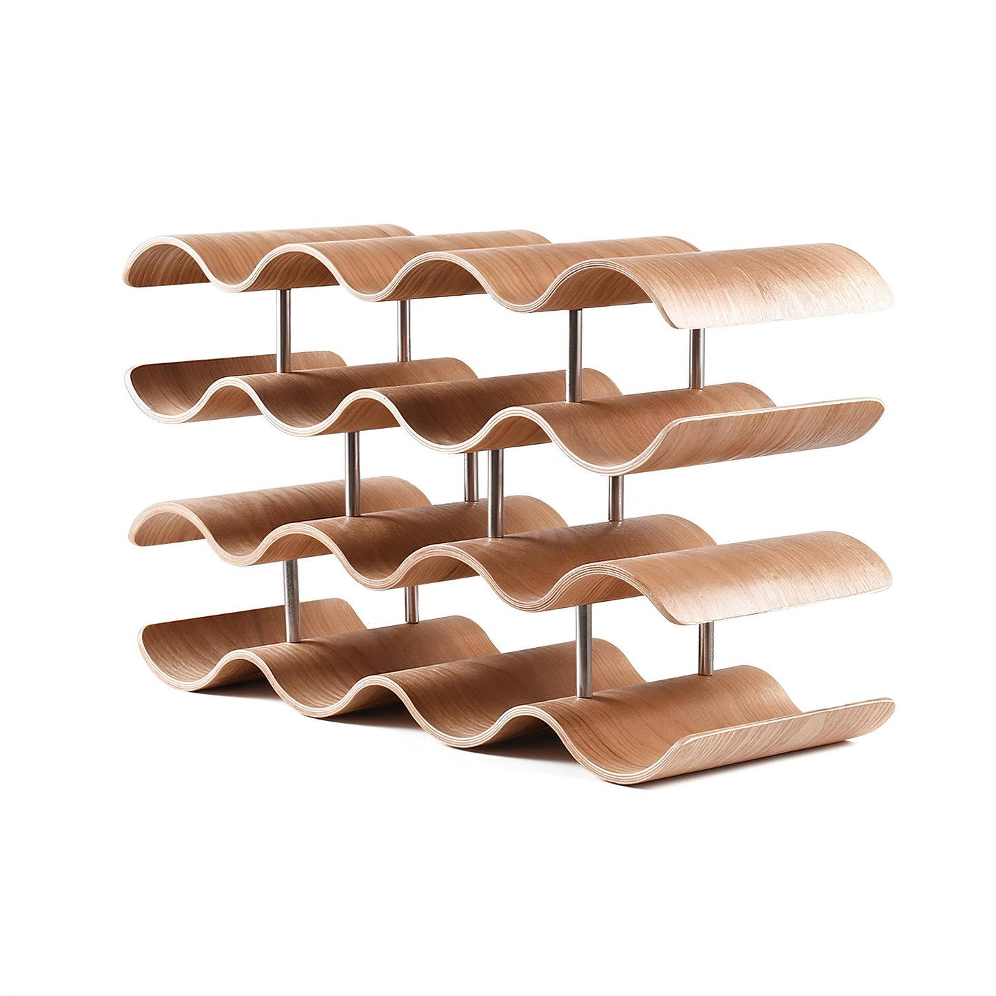4 Tier Wave Bamboo Wine Rack 14 Bottle Set - Homevalley.co.uk