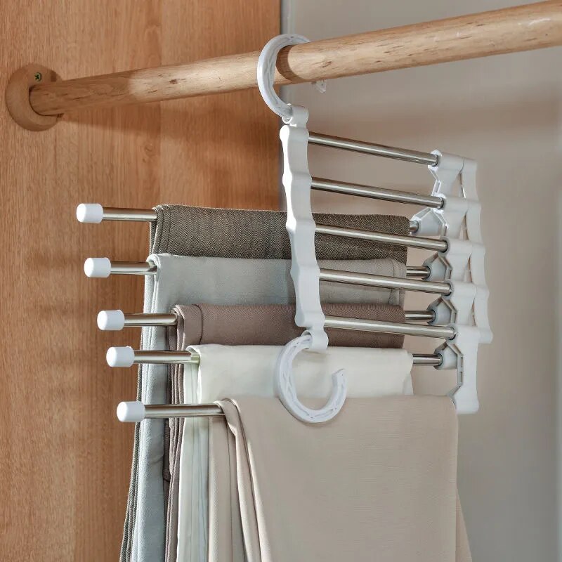 5 In 1 Magic Stainless Steel Folding Trouser Rack, Tie Hanger and Closet Organiser - Homevalley.co.uk