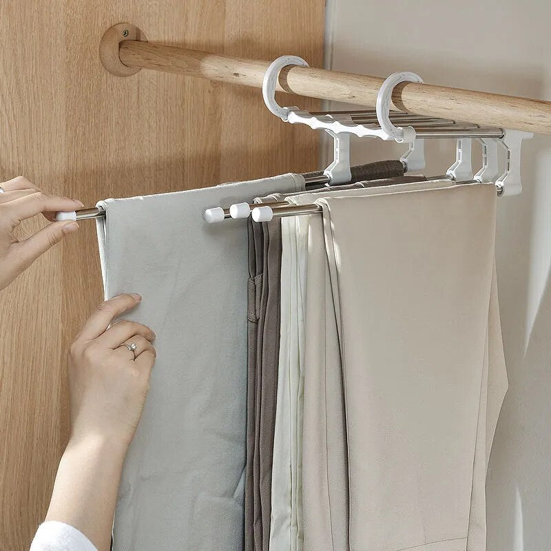 5 In 1 Magic Stainless Steel Folding Trouser Rack, Tie Hanger and Closet Organiser - Homevalley.co.uk