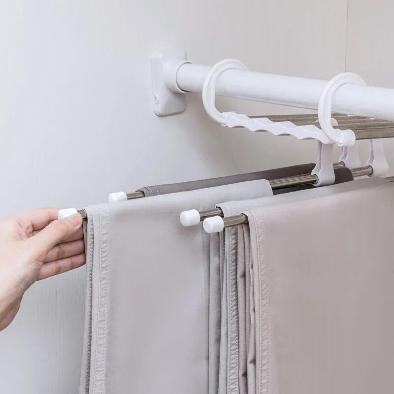 5 In 1 Magic Stainless Steel Folding Trouser Rack, Tie Hanger and Closet Organiser - Homevalley.co.uk