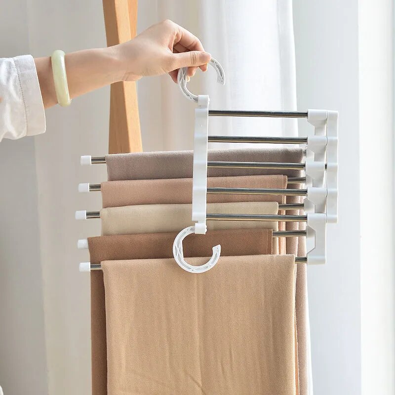 5 In 1 Magic Stainless Steel Folding Trouser Rack, Tie Hanger and Closet Organiser - Homevalley.co.uk