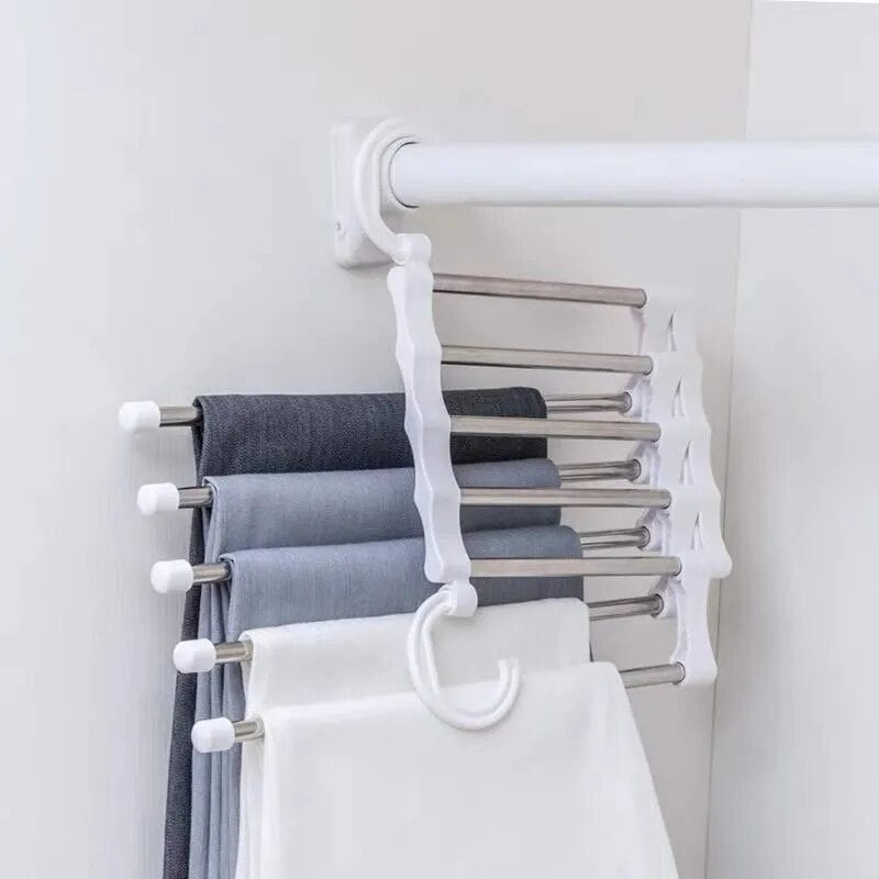 5 In 1 Magic Stainless Steel Folding Trouser Rack, Tie Hanger and Closet Organiser - Homevalley.co.uk