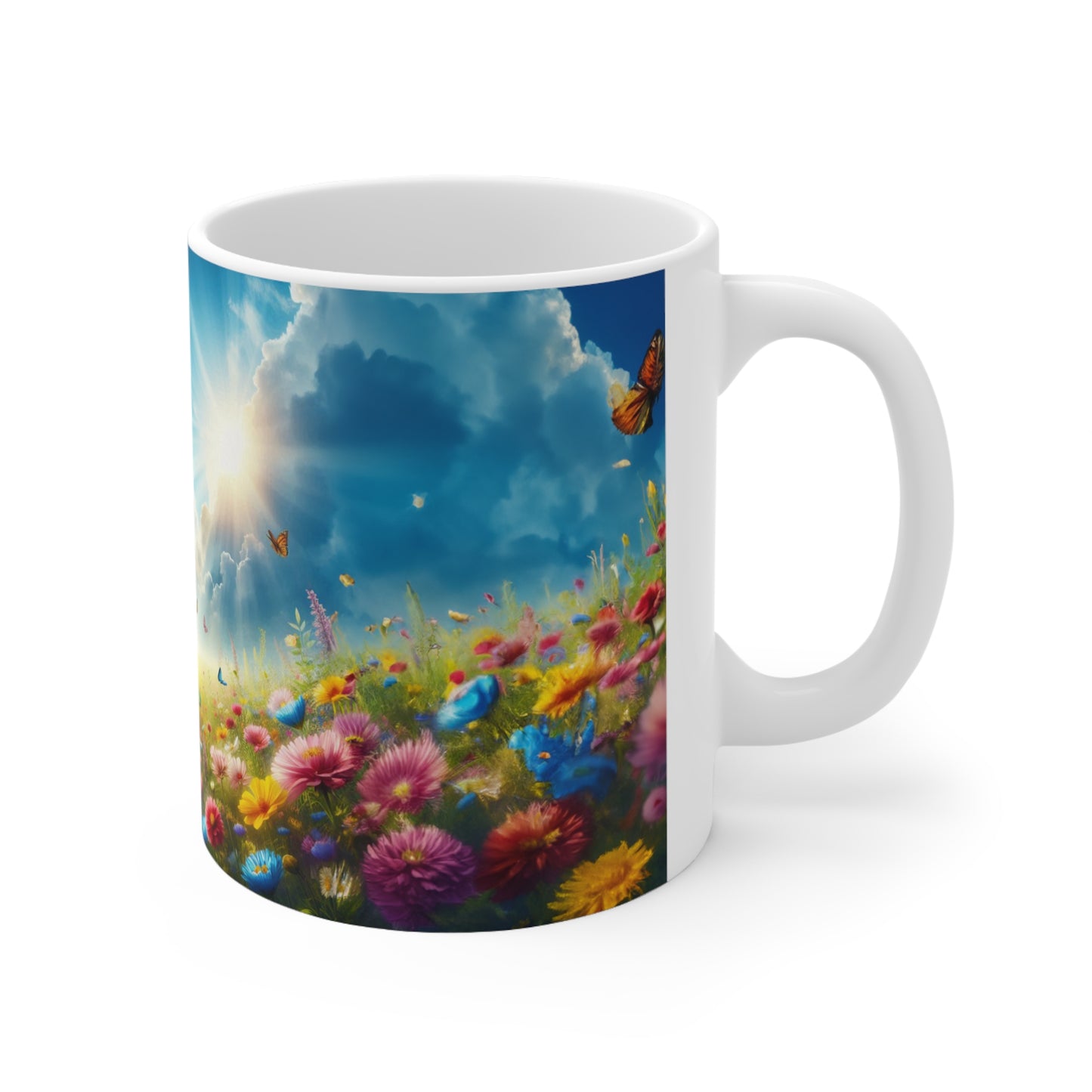 Floral Field, Butterflies and sunshine Coffee Mug, Floral Tea cut, Mother's day, Gift for her 11oz - Homevalley.co.uk