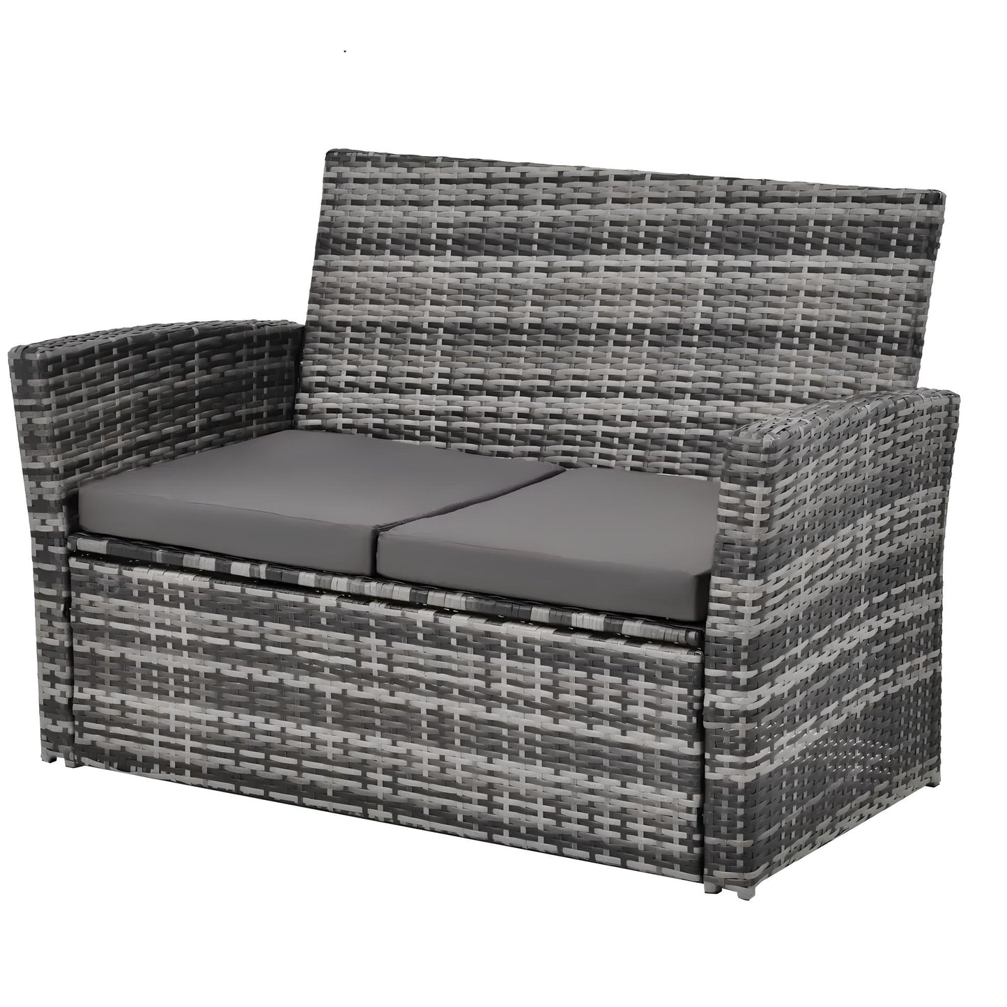 6 Pieces 6 Seater Rattan Patio Sofa Furniture Set with Tempered Glass Coffee Table & Footstools - Homevalley.co.uk