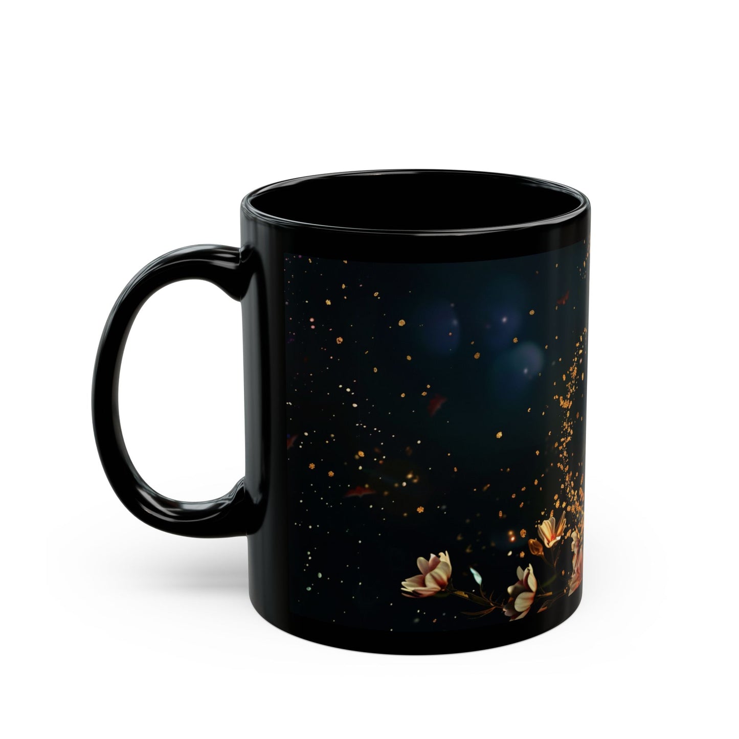 Moon and Flowers Black Coffee Mug,Tea Cup, Floral Mug, Gift for Her, Mother's Day, Gift Idea, 11oz, 15oz - Homevalley.co.uk
