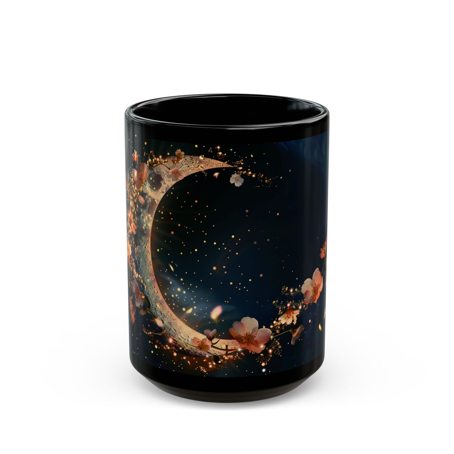 Moon and Flowers Black Coffee Mug,Tea Cup, Floral Mug, Gift for Her, Mother's Day, Gift Idea (11oz, 15oz) - Homevalley.co.uk