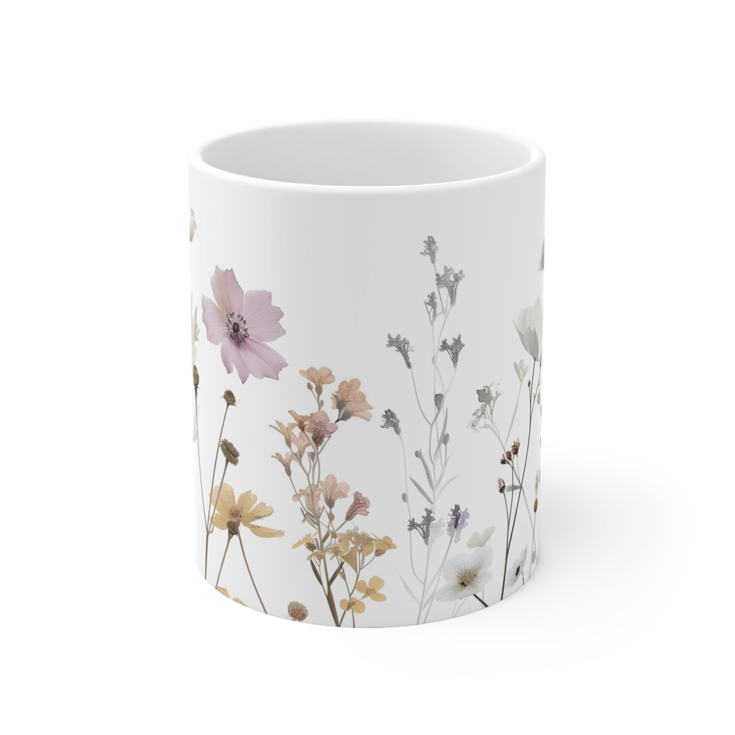 Pressed Flowers Design Ceramic Coffee Mug, Floral Coffee Cup, Botanical Tea Cup, 11oz - Homevalley.co.uk