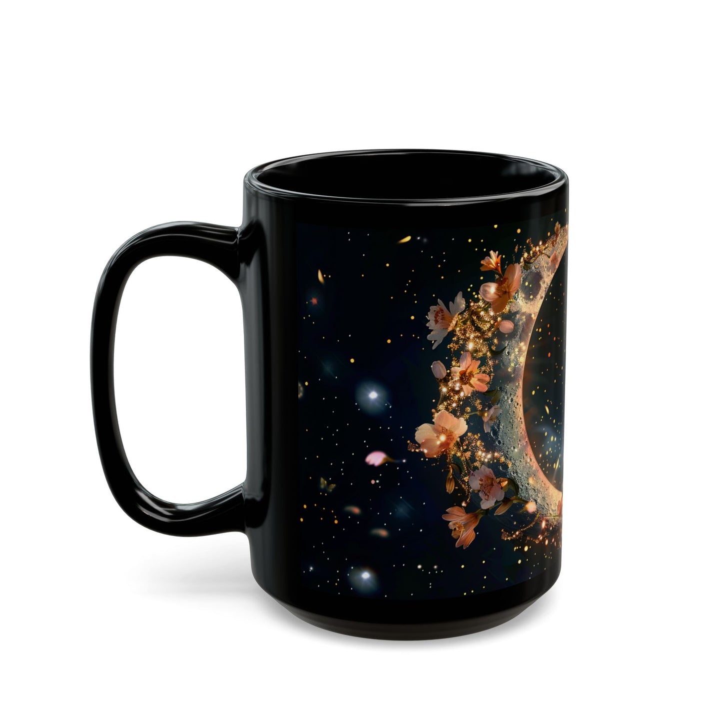 Moon and Flowers Black Coffee Mug,Tea Cup, Floral Mug, Gift for Her, Mother's Day, Gift Idea (11oz, 15oz) - Homevalley.co.uk