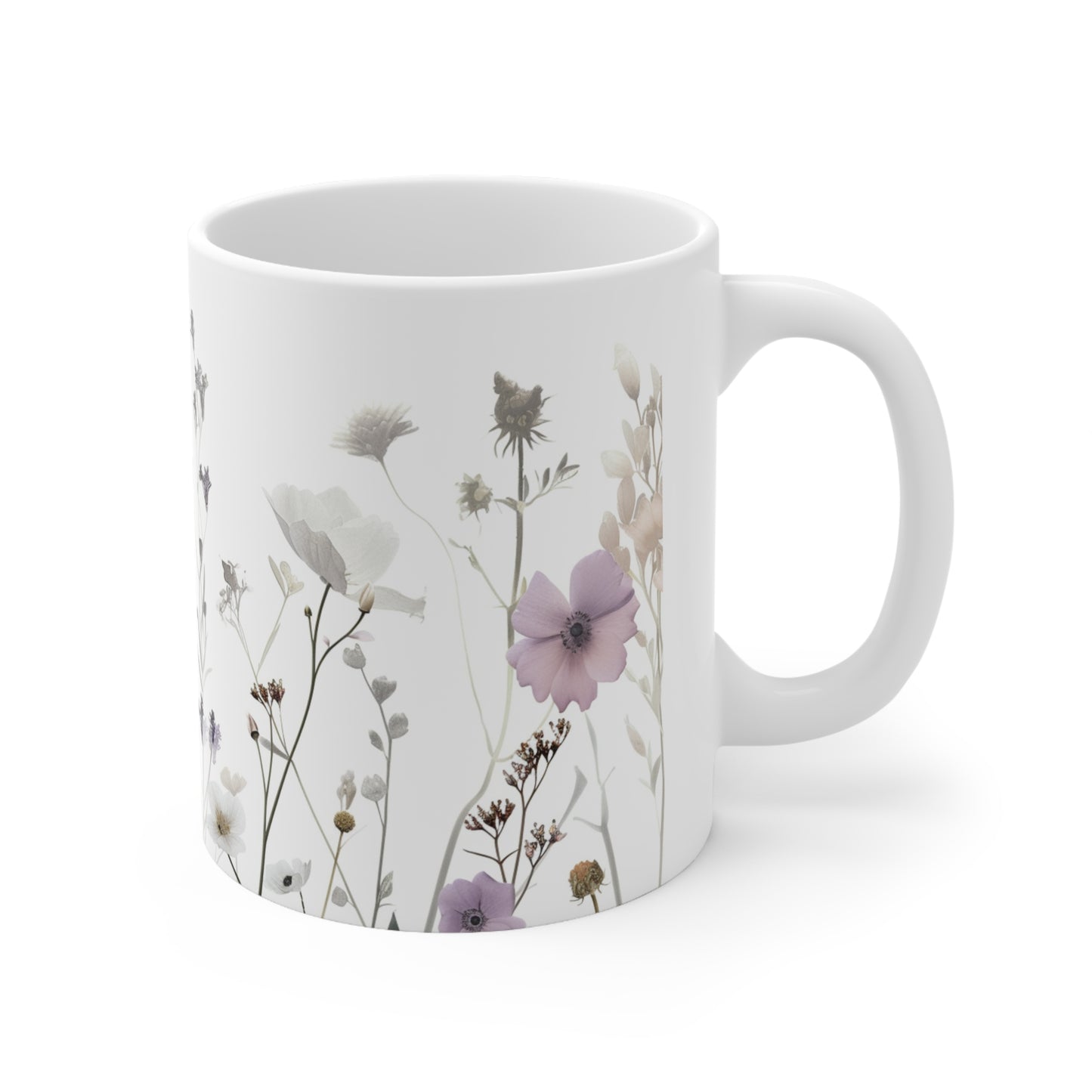Pressed Flowers Design Ceramic Coffee Mug, Floral Coffee Cup, Botanical Tea Cup, 11oz - Homevalley.co.uk